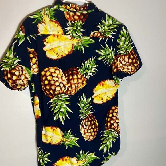 SSLR Men's Hawaiian Shirt Pineapple Blue Yellow Green - Picture 2 of 3